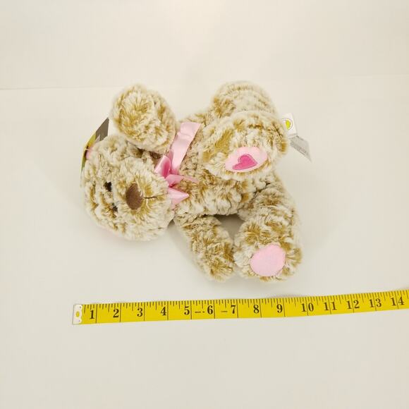 Animal Adventure Frosted Tan Bear Pink Bow Heart Paws Plush Stuffed Animal Soft - Picture 11 of 11